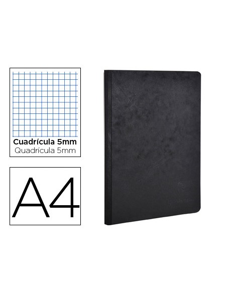 Libreta age-bag tapa cartulina lomo cosido cuadro 5 mm 96 hojas color negro 210x297 mm