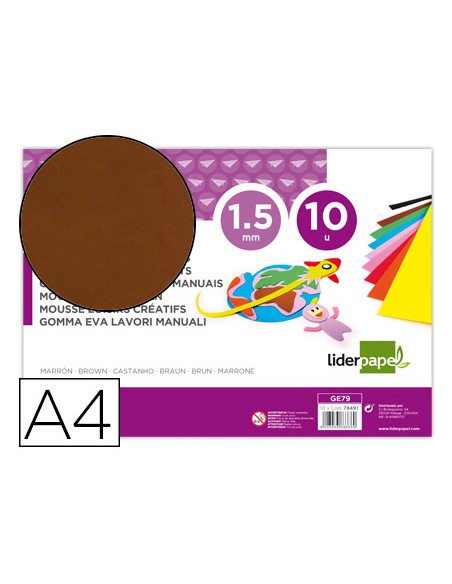 Goma eva liderpapel din a4 60g/m2 espesor 1,5mm marron paquete de 10 hojas