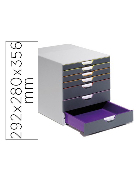 Fichero cajones de sobremesa durable varicolor apilables 7 cajones plastico 292x280x356 mm