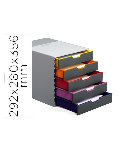 Fichero cajones de sobremesa durable varicolor apilables 5 cajones plastico 292x280x356 mm