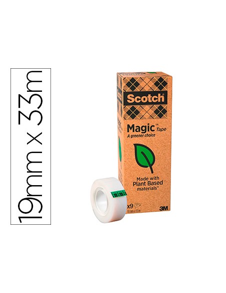 Cinta adhesiva scotch magic invisible eco 33 mt x 19 mm pack de 9 unidades