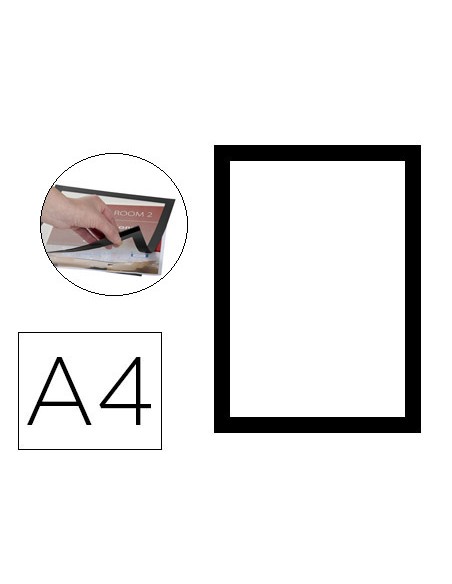 Marco porta anuncios q-connect magneto din a4 dorso adhesivo removible color negro pack de 2 unidades