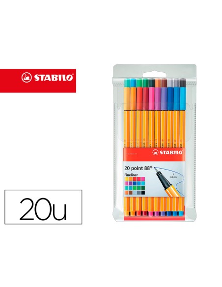 Rotulador stabilo punta de fibra point 88 estuche de 20 unidades colores surtidos