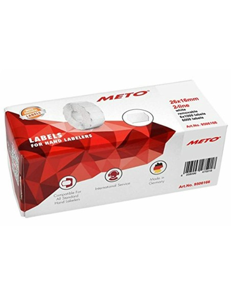 Etiquetas meto onduladas 26x12 mm blanca adh.2 rollo de 1500 etiquetas troqueladas (p+t) para etiquetadora tovel