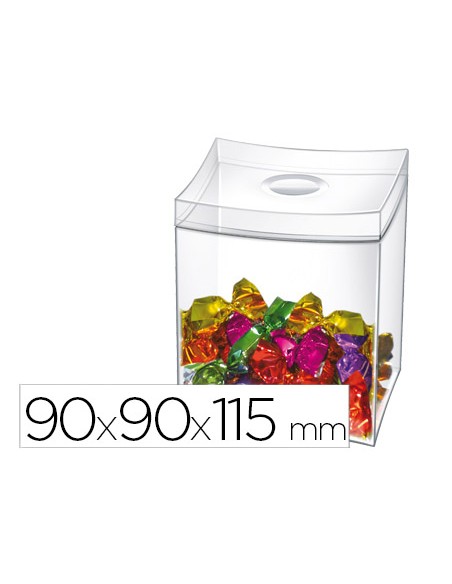 Caja para caramelos cep con tapa desmontable poliestireno transparente 90x90x115 mm