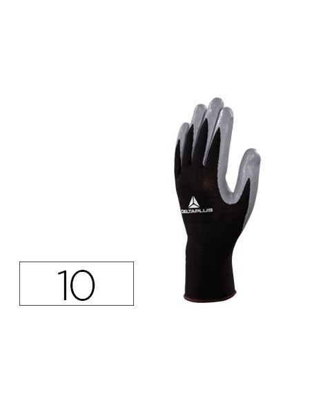 Guantes deltaplus de punto poliester palma de nitrilo especial para mecanica grasas aceites negro-gris talla 10