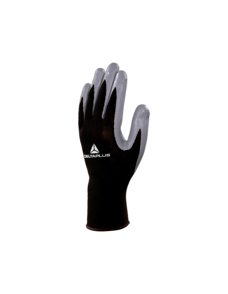 Guantes deltaplus de punto poliester palma de nitrilo especial para mecanica grasas aceites negro-gris talla 7