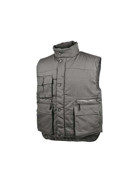 Chaleco deltaplus multibolsillos con cremallera cintura elastica protege riñones gris verde talla s