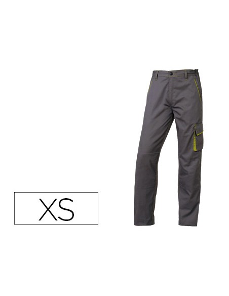 Pantalon de trabajo deltaplus cintura ajustable 5 bolsillos color gris verde talla xs