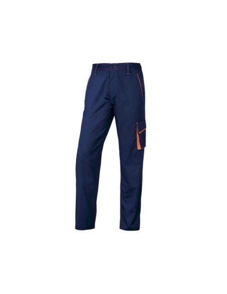 Pantalon de trabajo deltaplus cintura ajustable 5 bolsillos color azul naranja talla l