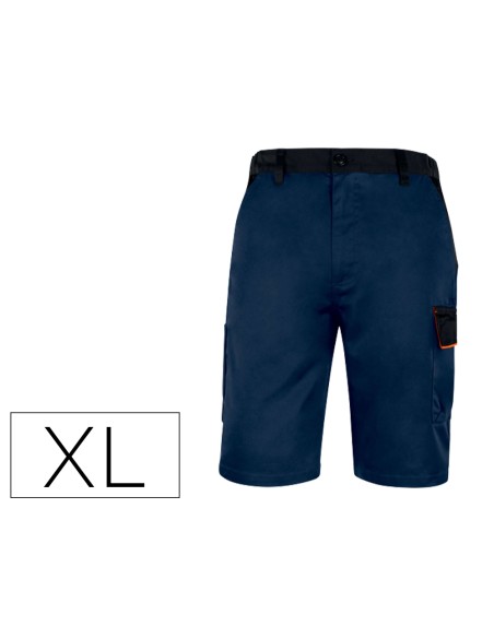 Pantalon de trabajo deltaplus bermuda cintura ajustable 5 bolsillo color azul naranja talla xl