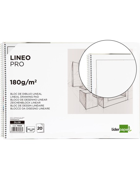 Bloc dibujo liderpapel lineal espiral 230x325mm 20 hojas 180 gr/m2 con recuadro perforado