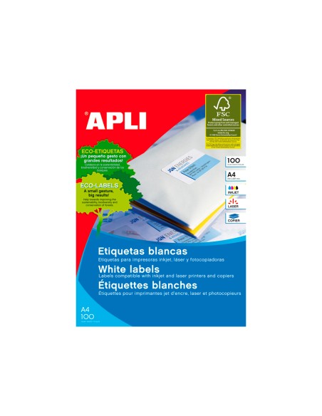 Etiqueta adhesiva apli 1284 tamaño 52,5 x 21,2 mm para fotocopiadora laser ink-jet caja con 100 hojas din a4