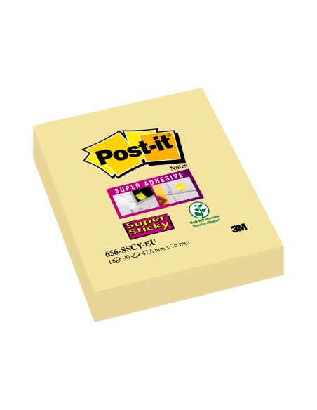 Bloc de notas adhesivas quita y pon post-it super sticky 51x78 mm con 90 hojas amarillo canario
