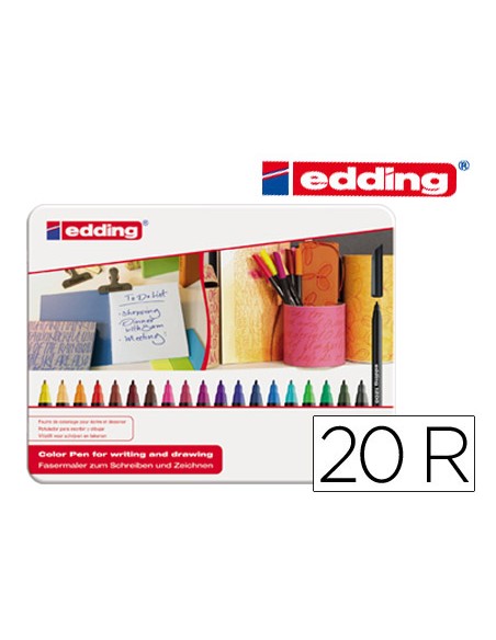 Rotulador edding punta fibra 1200 caja metalica 20 unidades colores surtidos punta redonda 0,5 mm