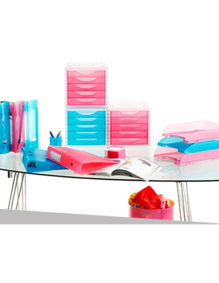 Fichero cajones de sobremesa archivo 2000 260x270x340 mm apilable 5 cajones rosa translucido