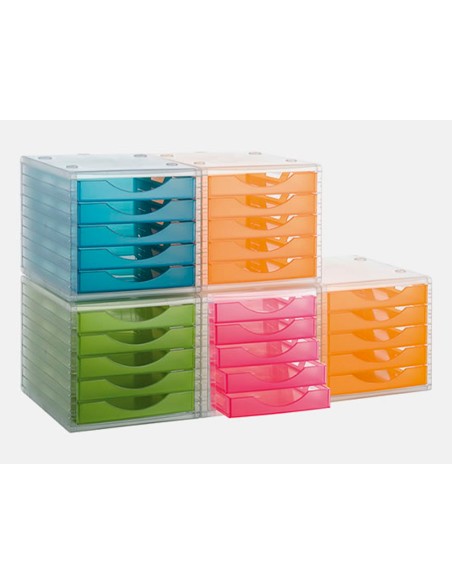 Fichero cajones de sobremesa archivo 2000 260x270x340 mm apilable 5 cajones rosa translucido
