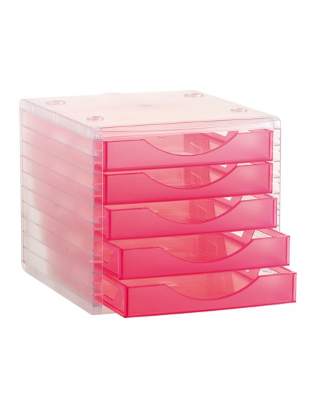 Fichero cajones de sobremesa archivo 2000 260x270x340 mm apilable 5 cajones rosa translucido