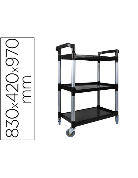 Carro de servicio multifuncional q-connect 3 estantes de polipropileno 830x420x970 mm