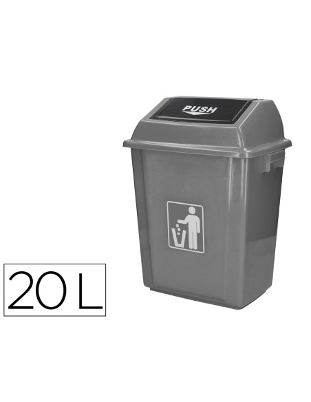 Papelera contenedor q-connect plastico con tapa de balancin 20 litros gris 340x240x450 mm