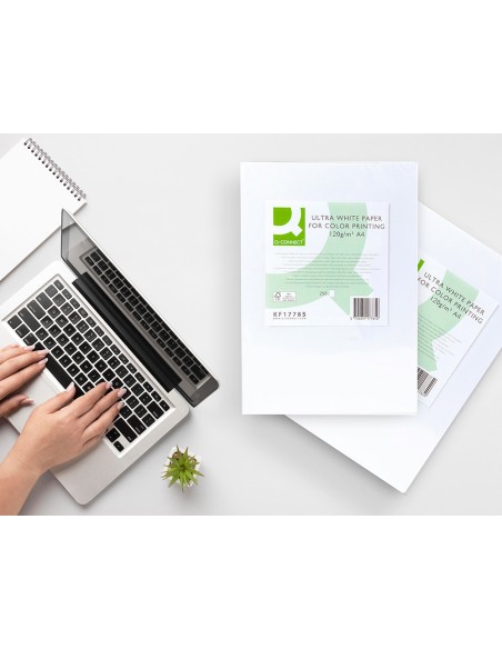 Papel fotocopiadora q-connect ultra white din a4 120 gramos paquete de 250 hojas
