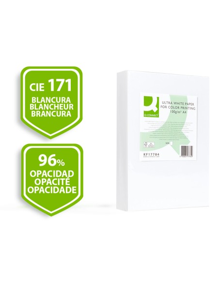 Papel fotocopiadora q-connect ultra white din a4 100 gramos paquete de 500 hojas