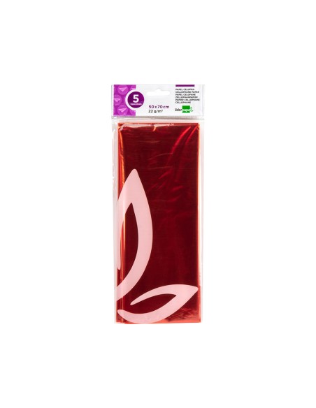 Papel celofan liderpapel 50x70 cm 22g/m2 bolsa de 5 hojas naranja