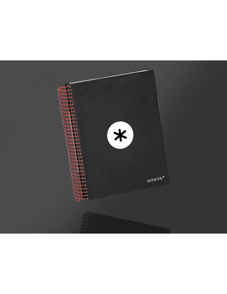 Cuaderno espiral a5 micro antartik tapa forrada 120h 90g liso con bandas 6 taladros color negro