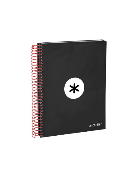 Cuaderno espiral a5 micro antartik tapa forrada 120h 90g liso con bandas 6 taladros color negro