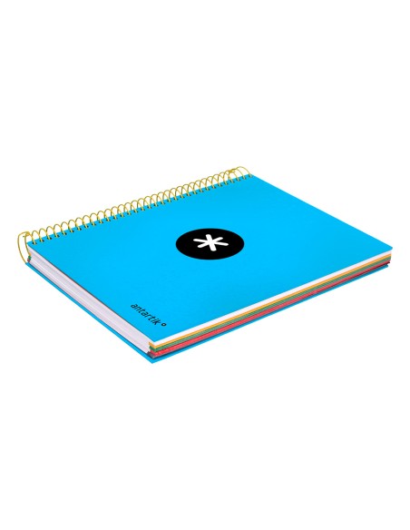 Cuaderno espiral a5 micro antartik tapa forrada 120h 90g liso con bandas 6 taladros color azul
