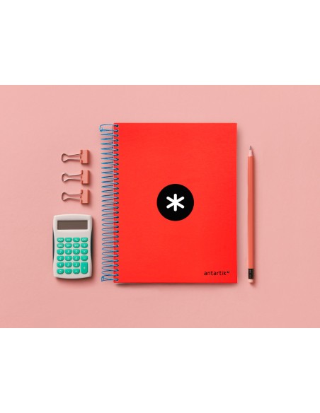 Cuaderno espiral a5 micro antartik tapa forrada120h 90 gr cuadro 5mm 5 bandas6 taladros color rojo