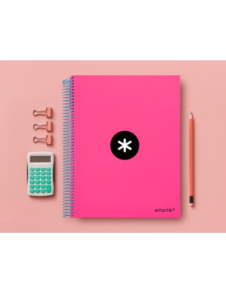 Cuaderno espiral a4 micro antartik tapa forrada 120h 90 gr cuadro 5mm 5 bandas 4 taladros color rosa