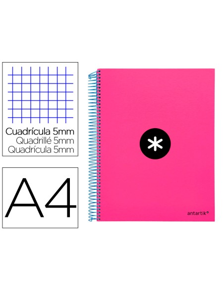 Cuaderno espiral a4 micro antartik tapa forrada 120h 90 gr cuadro 5mm 5 bandas 4 taladros color rosa