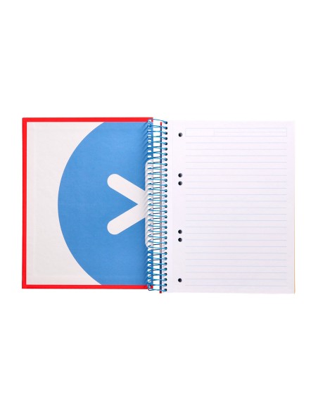 Cuaderno espiral a5 micro antartik tapa forrada 120h 90 gr horizontal 5 bandas 6 taladros color rojo