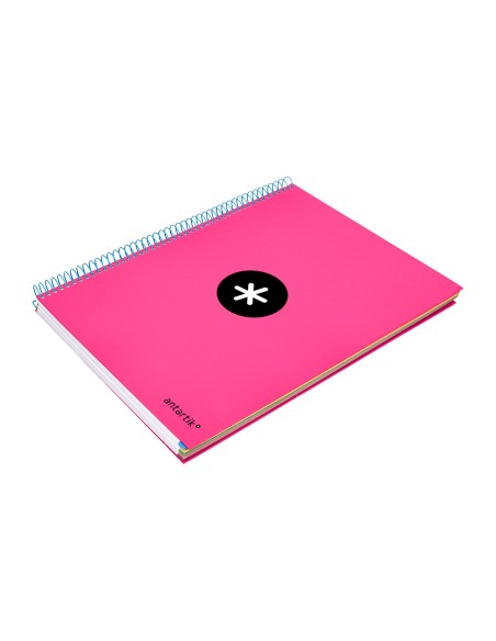 Cuaderno espiral a4 micro antartik tapa forrada 120h 90 gr horizontal 5 bandas 4 taladros color rosa