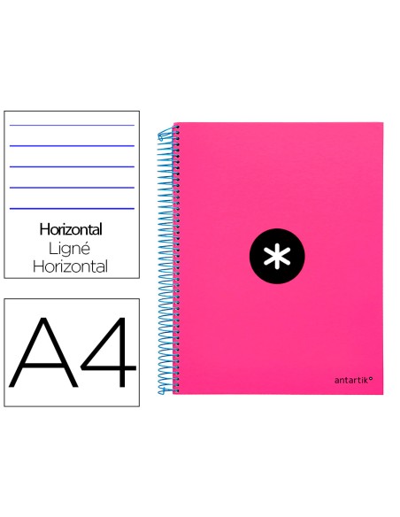Cuaderno espiral a4 micro antartik tapa forrada 120h 90 gr horizontal 5 bandas 4 taladros color rosa