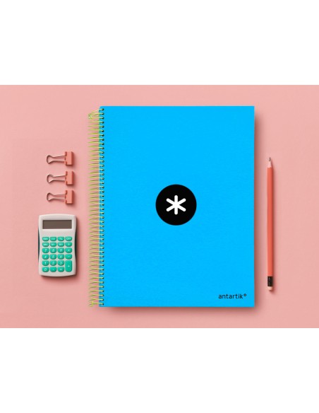 Cuaderno espiral a4 micro antartik tapa forrada 120h 90 gr horizontal 5 bandas 4 taladros color azul