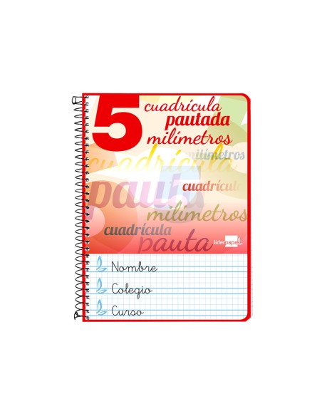Cuaderno espiral liderpapel cuarto pautaguia tapa dura 80h75 gr cuadro pautado 5mm con margen