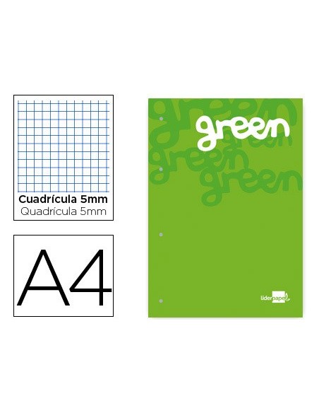 Bloc encolado liderpapel cuadro 5 mm verde a4...