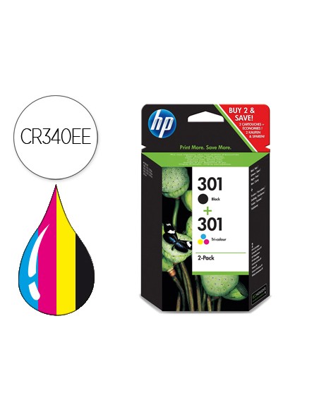 Ink jet hp 301 pack con tinta negra y tinta tricolor 1000/1001 3000/ 3050/3050se/3050ve 1050a/2050a/2054a/3050a
