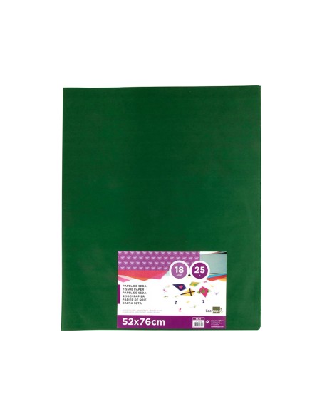 Papel seda liderpapel verde oscuro 52x76cm 18 gr/m2 paquete de 25 hojas