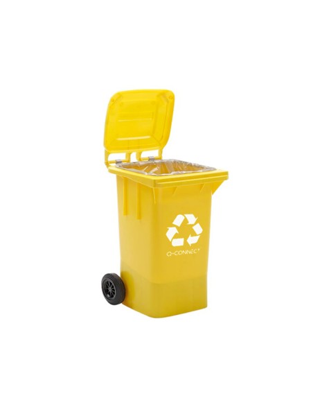 Papelera contenedor q-connect plastico amarillo para plasticos y envases metalicos 100l con tapa y ruedas 750x470x370 mm