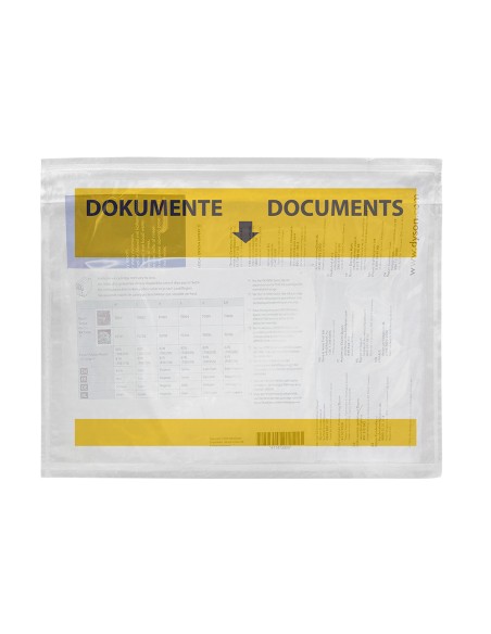 Sobre autoadhesivo q-connect portadocumentos multilingue 165x122 mm ventana transparente paquete de 100