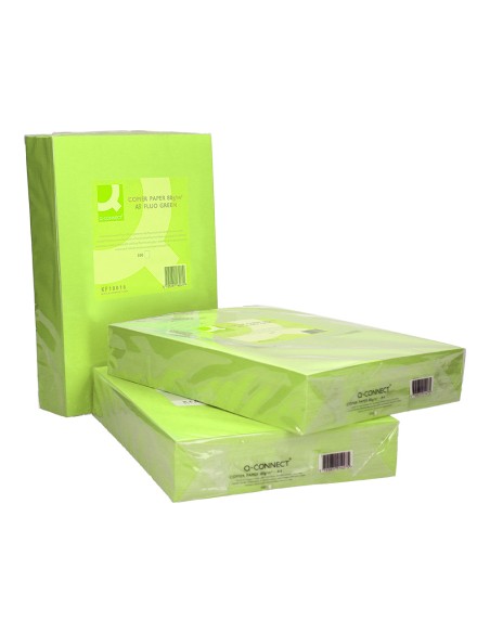 Papel color q-connect din a3 80gr verde neon paquete de 500 hojas