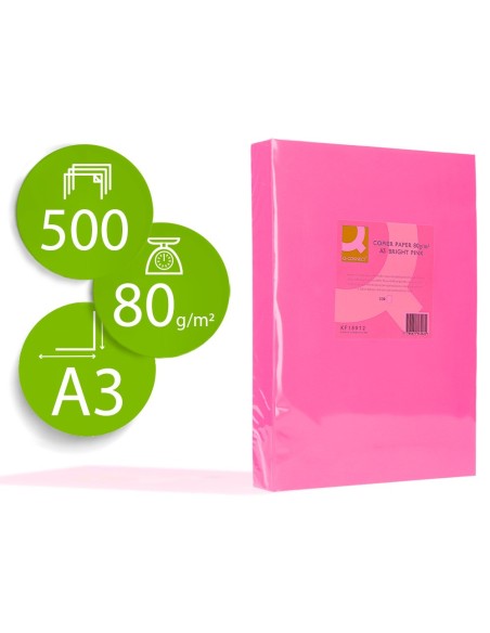 Papel color q-connect din a3 80gr rosa intenso...