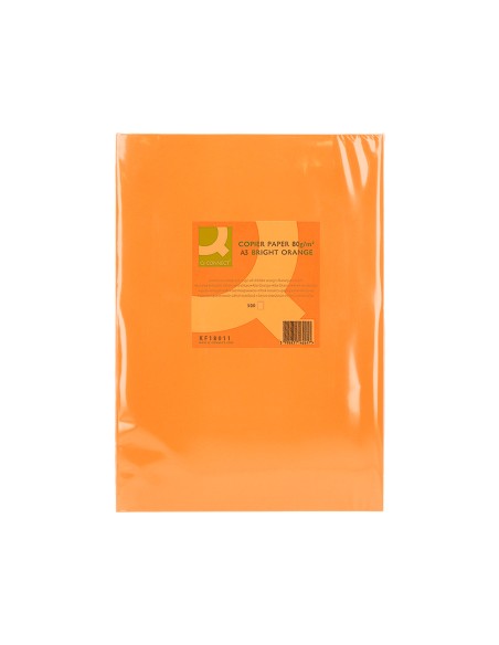 Papel color q-connect din a3 80 gr naranja intenso paquete de 500 hojas