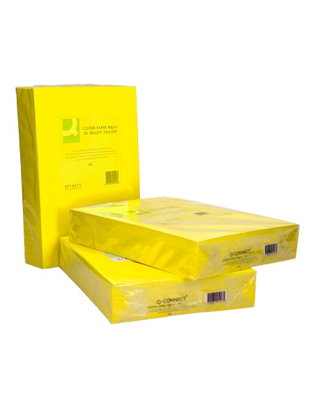 Papel color q-connect din a3 80 gr amarillo intenso paquete de 500 hojas