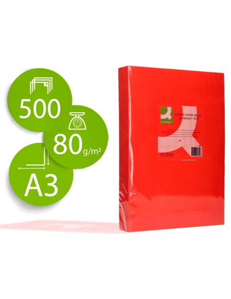 Papel color q-connect din a3 80gr rojo intenso...
