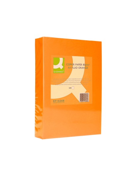 Papel color q-connect din a4 80gr naranja neon paquete de 500 hojas
