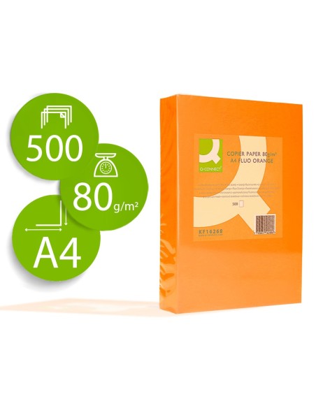 Papel color q-connect din a4 80gr naranja neon...